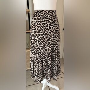 H&M Women's Pleated Midi A-Line Skirt Cheetah Print Size 2 Side Zipper